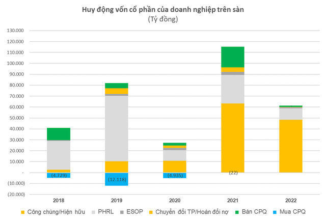 Doanh nghiệp trên sàn huy động vốn cổ phần hơn 60.000 tỷ đồng từ đầu năm 2022 - Ảnh 1.