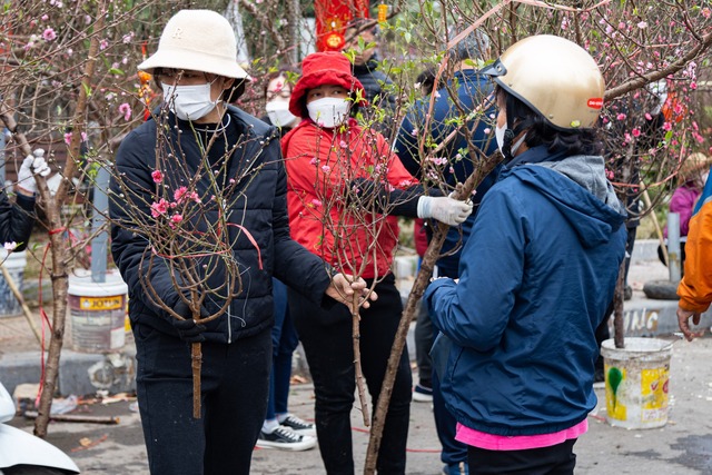 Chợ hoa Lạc Long Quân chật kín người mua, bán đào chơi Tết - Ảnh 10.