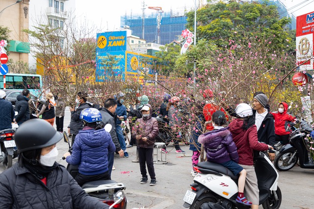 Chợ hoa Lạc Long Quân chật kín người mua, bán đào chơi Tết - Ảnh 2.