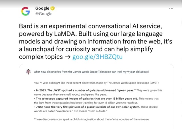 AI của Google trả lời sai câu cơ bản, cuốn trôi 100 tỷ usd của Alphabet   - Ảnh 2.