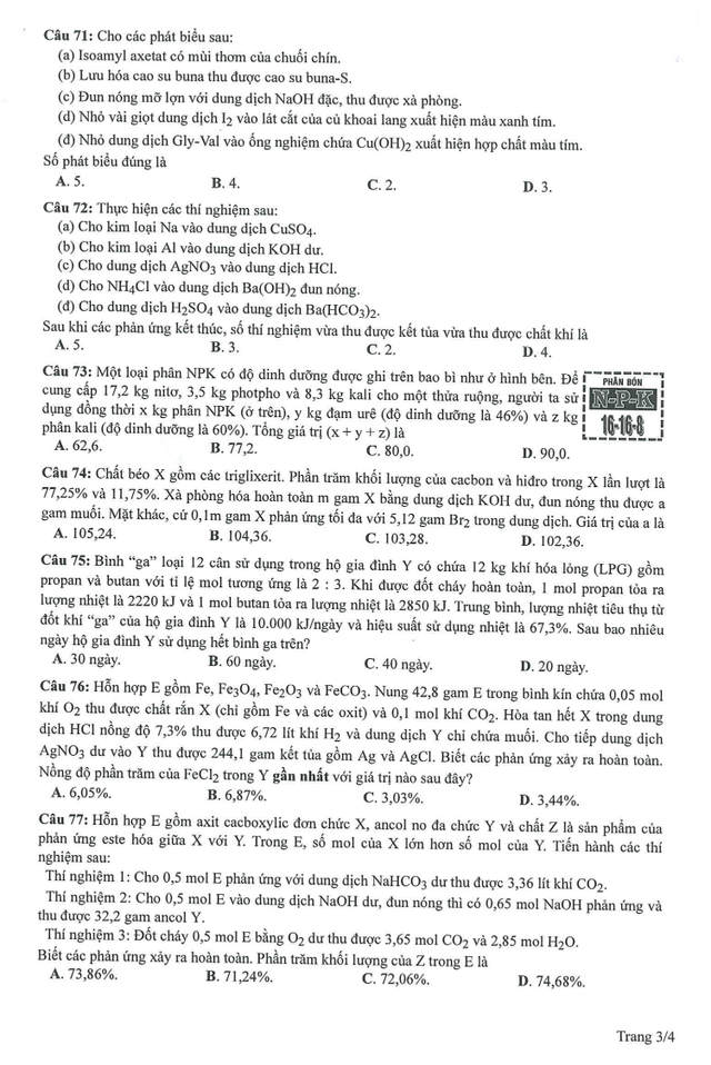 Đề thi minh họa tốt nghiệp THPT năm 2023 môn Hoá học - Ảnh 3.