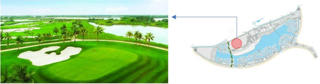 Trục chính cảnh quan cầu phía Tây là trục kết nối từ bờ phía Tây sân Golf đến bờ Tây khu D qua mặt nước cảnh quan