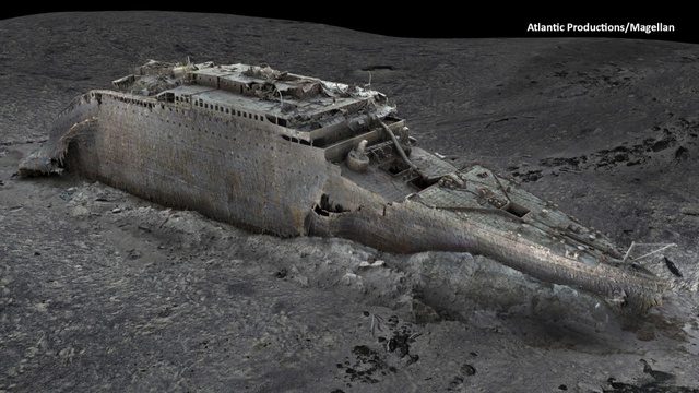 Hình ảnh 3D hoàn chỉnh đầu tiên về xác tàu Titanic dưới đáy biển, hé lộ chi tiết chưa từng biết về vụ chìm tàu - Ảnh 1.