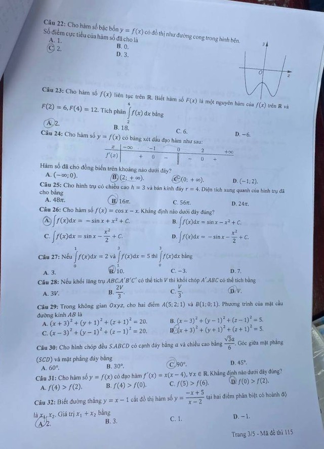 CHÍNH THỨC: Đề Toán kỳ thi tốt nghiệp THPT 2023  - Ảnh 3.