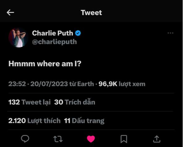 Charlie Puth vừa đặt chân xuống Việt Nam lập tức chia sẻ 1 điều lên Twitter, fan Việt rần rần vào chào đón - Ảnh 1.