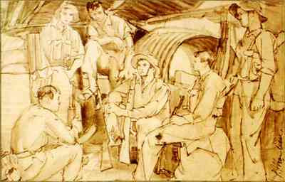 Trao đổi tình hình chiến đấu ở Quảng Trị 1972 – (tất cả các nhân vật này đã vĩnh viễn ra đi ngay sau khi bức ký họa hoàn thành mấy phút).
