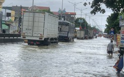 Nghệ An: Hàng ngàn xe ô tô khó khăn khi di chuyển qua điểm ngập nước trên QL1A