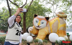 Hà Nội: Linh vật mèo ngộ nghĩnh ở hồ Gươm thu hút nhiều người xem