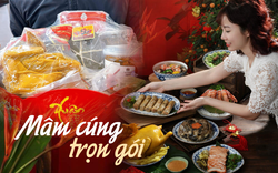 Mâm cỗ Tết giao tận nhà năm nay được săn lùng, nguyên con gà luộc, bánh chưng, canh măng đóng gói thành giỏ như quà biếu mang về