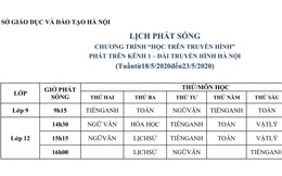 Lịch phát sóng chương trình Dạy học trên truyền hình Hà Nội từ ngày 18-23/5