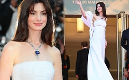 Anne Hathaway thắp sáng thảm đỏ Cannes ngày 3 với nhan sắc đẹp tựa nữ thần, ăn vận đơn giản mà vẫn sang